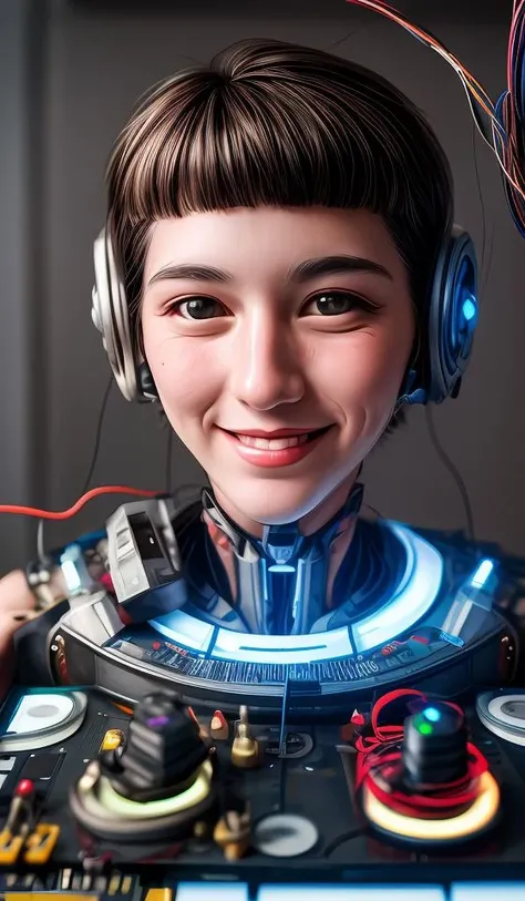 portrait512 Cyborg512 Tay512, electronics, motors, wires, buttons, lcd <lora:add_detail:2>