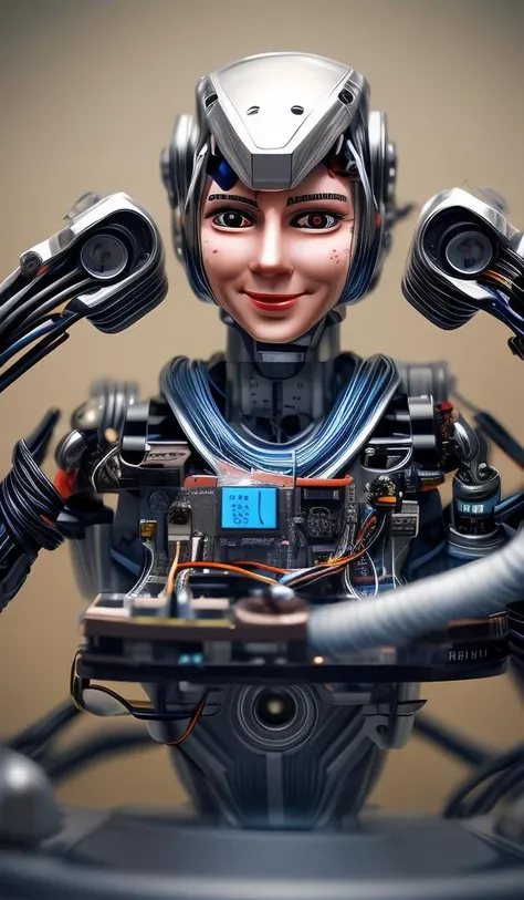 portrait512 Cyborg512 Tay512, electronics, motors, wires, buttons, lcd <lora:add_detail:2>