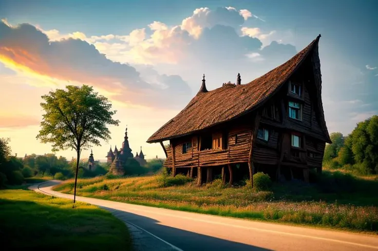 gothbuilding, house built into a hill, sunny, peaceful, lord of the rings, the shire, style of Beatrix Potter