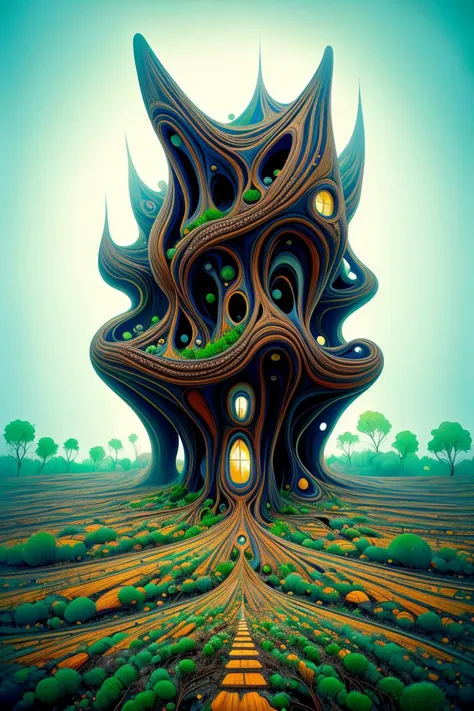 (Award Winning Painting:1.3) of gothbuilding style, Architectural digest photo of a futuristic organic house
