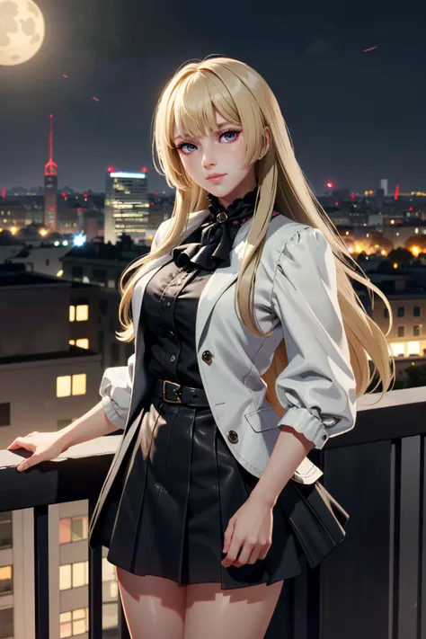 ((ultra detailed, masterpiece, absurdres))
 <lora:TKLili:0.8>
TKLili, 1girl, blonde hair, long hair, blunt bangs, overlooking the city from a rooftop bar at night, chic outfit, standing