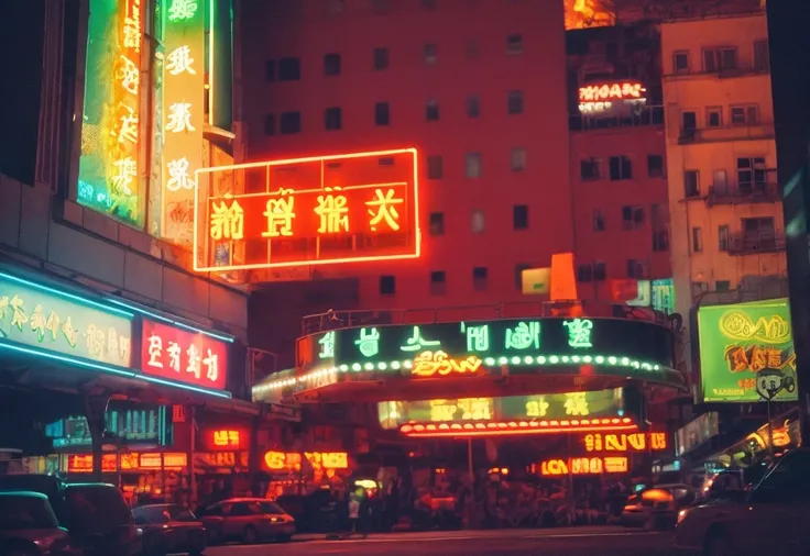 masterpiece, best quality,film grain, high saturation, scenery,night,light_of,neon lights, neon trim,