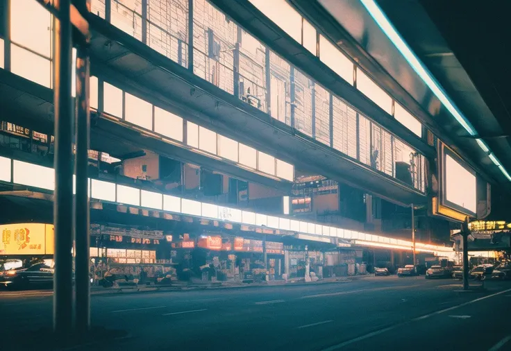 masterpiece, best quality,film grain, high saturation, scenery,night,light_of,neon lights, neon trim,