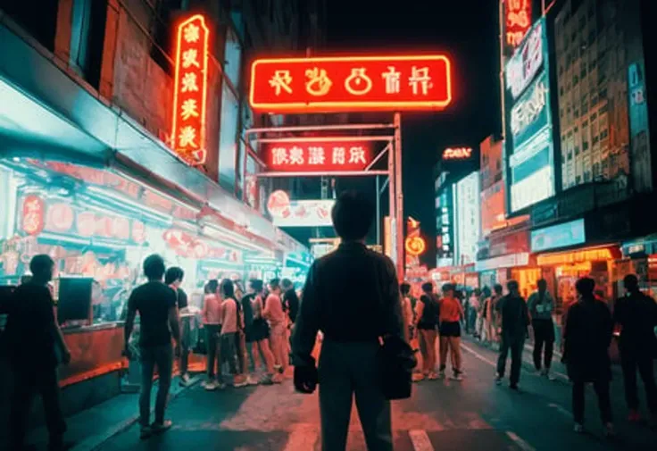 masterpiece, best quality,film grain, high saturation, scenery,night,light_of,neon lights, neon trim,