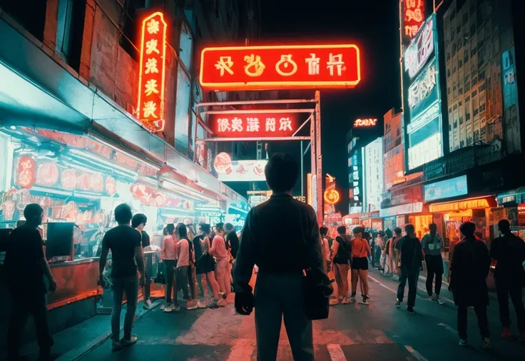 masterpiece, best quality,film grain, high saturation, scenery,night,light_of,neon lights, neon trim,