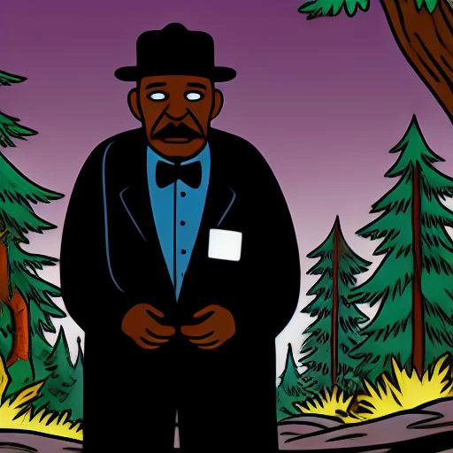 an elderly black man, in a dark beautiful forest