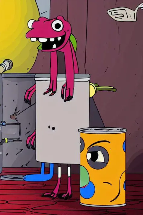 best quality, masterpiece, sharp focus, high resolution, ultra-detailed, 8k, no human, weird illustration, weird creature, nonsense, magenta, orange, gamboge, soda cans, spider body, spider monster, pokemon, smoking, teeth with gaps, creature design, <lora:memePure:0.6>, <lora:cartoony:0.65>, <lora:MindWarp-10:0.7>