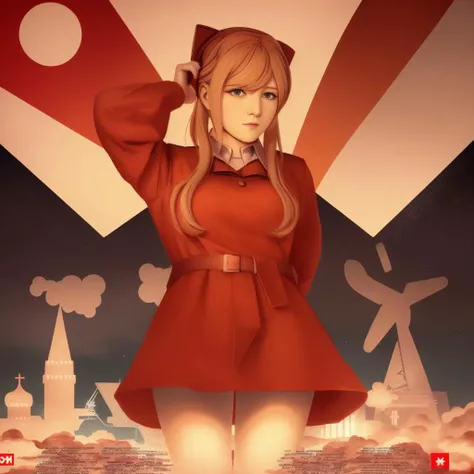 <lora:Soviet_propaganda-11:0.6> Soviet propaganda, soviet art, <lora:ddlc-10:1> monika \(doki doki literature club\),