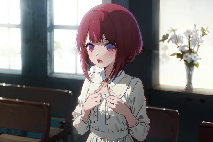 masterpiece, best quality, solo, 1girl, kana_arima\(oshinoko\),church, wedding dress, hand on own chest,cry,