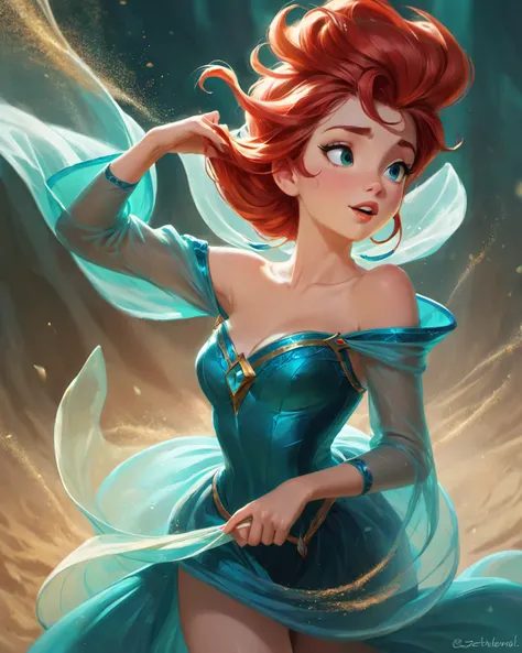 award-winning photo of a beautiful stshpo woman, redhead, teal and azure garment, stunningly beautiful, masterpiece, ultra high quality, ethereal, captivating, awe beauty, floating dust, contrapposto, volumetric Romantic lighting, 105mm Petzval lens, sharp focus, F0.8 Aspherical, 8k, tonemapped, <lora:PAINTED_ANIMATION_ART-STYLEV3:0.5><lora:orgasmface_SDXL:0.5> orgasmface,
