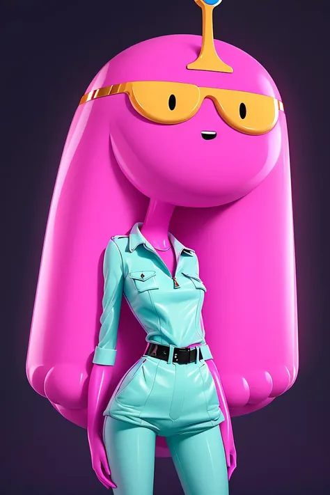 Adventure Time poster of Princess Bubblegum modeling. Award winning animation by American Apparel Ad, Playboy, and Balenciaga. Pink skin, rounded head, black eyes, noseless, long skinny limbs, long pink legs, wearing Israeli contemporary fashion. 4k masterwork, Animated series animation.  <lora:bubblegum:0.9> p_bubblegum <lora:AdventureTime:0.4>  <lora:princess bubblegum:0.2>