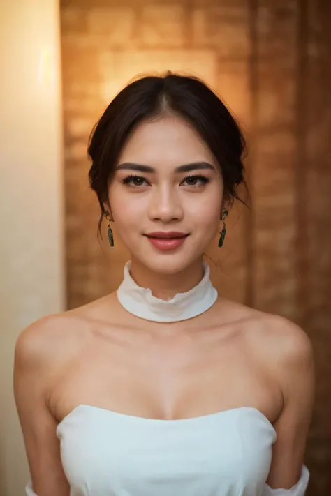 1 girl Beautiful, Cute, Baby Face, 20 Years Old, White Skin, Sleeveless, Cleavage, Sweaty Neck, Dripping Sweat, Excessive Sweating, Sweaty Shower, profuse sweating, sweat dripping down the neck, sweaty neck, oily neck, covered in oil , Long Neck , Big Breasts, Large Breasts, super big breasts, giant breasts, kebaya, Balinese Kebaya, Balinese Motifs, Bali Beach Background, Bali Island, Black Hair, Long Hair, Back Hair, Smiling Mouth, Masterpiece, Adorable, Big Eyes Beautiful, Dramatic Vintage Lighting, HDR, Gaping Fish Selfie
