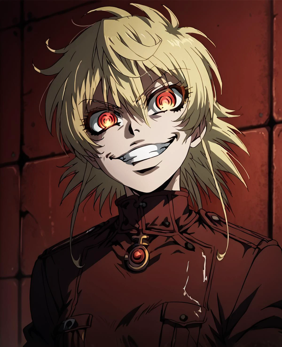 score_9, score_8_up, score_7_up, score_6_up, score_5_up, score_4_up, source_anime, BREAK
hellsing_ultimate_style,, <lora:hellsing_ultimate_style-pony.10:0.8>,
solo,1girl,portrait,red theme,,evil grin,dark leather clothes
<lora:TanyaPonyV2:0.8> TanyaDegurechaff,