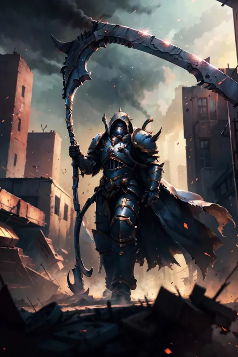 volumetric cinematic lighting, (highly detailed:1.4), smooth, sharp focus, full body 8k unity render, action shot, realistic reflections, cinematic composition,<lora:tool - add_detail:1>
mortarion, <lora:Mortarion MK1 by CARAXES:0.7>
detailed armor, detailed face, detailed armor, cape,
intricate ornamented, full armor, holding scythe, ((scythe:1.3))
gasmask, hood, respirator, gaunt face, pale skin, skin pores, rugged, metallic sheen armor, serious looking, dynamic posture,
ruined factory, war, urban landscape background, particles floating, clear sky, bright cinematic lighting, soft shadows,