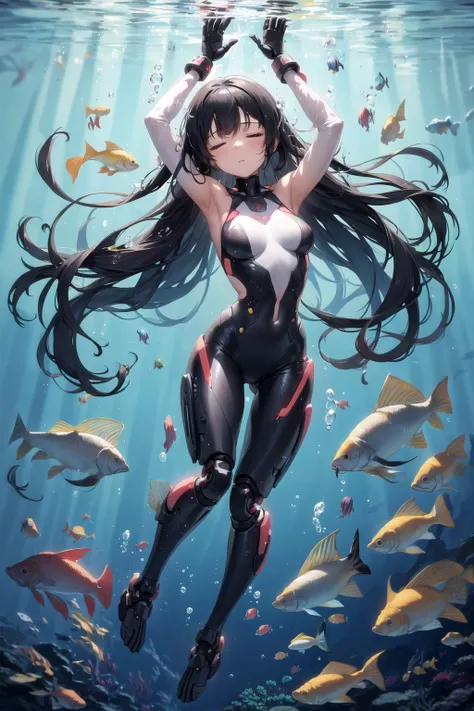 Highest quality,Highest Resolution,Girl swimming in the deep sea,A world like Christian Lassen,Dolphins and Killer Whales,coral,