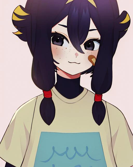 1girl,<lora:CrayonVT_v2_00010:1>,crayonvt,solo,portrait,simple background,upper body,shirt,yellow shirt,sample color shirt