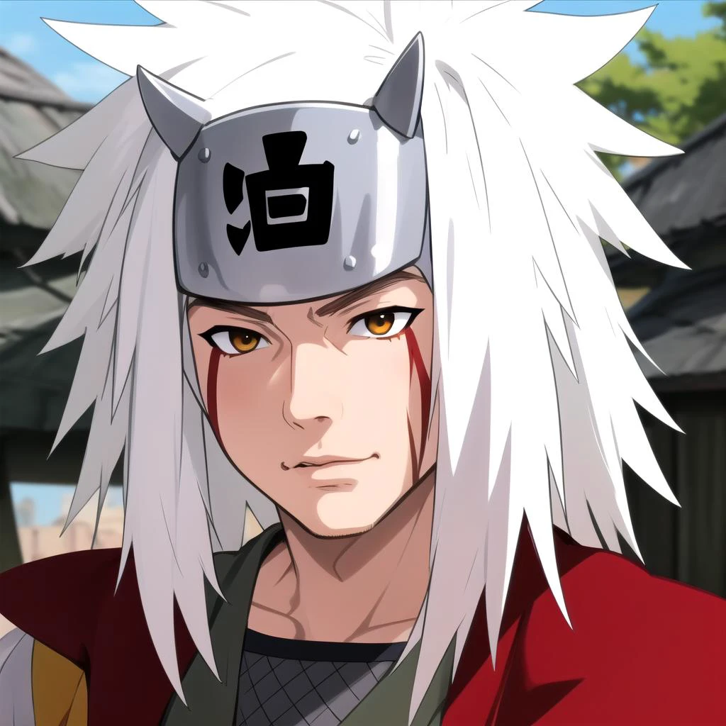 <lora:Hand v2:1> Detailed handmasterpiece, best quality, <lora:Jiraiya_512x512-000009_v4:0.7>, jiraiya, clean skin, helm not on face,