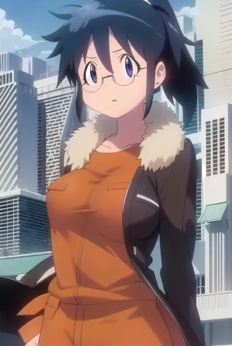 akihinata, <lora:aki hinata movie-lora-nochekaiser:1>,
aki hinata, long hair, blue hair, ponytail, glasses, (black eyes:1.3),
BREAK jacket, brown jacket, fur trim, long sleeves, shirt, purple shirt, collarbone, pants, black pants,
BREAK outdoors, city, sun, sky, clouds, buildings, people, crowd,
BREAK looking at viewer, (cowboy shot:1.5),
BREAK <lyco:GoodHands-beta2:1>, (masterpiece:1.2), best quality, high resolution, unity 8k wallpaper, (illustration:0.8), (beautiful detailed eyes:1.6), extremely detailed face, perfect lighting, extremely detailed CG, (perfect hands, perfect anatomy),