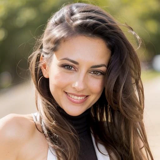 close up portrait of LorenaB as a woman, skinny, gentle smile, blazer, turtleneck shirt, standing, street, sfw, masterpiece, best quality, bust photoshot, face focus <lora:LorenaB-03:1>