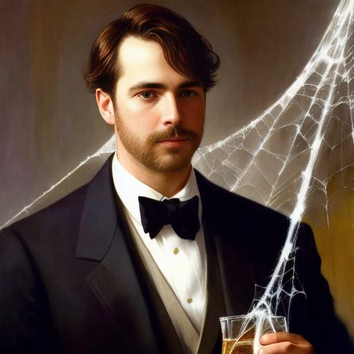 (a handsome man holding a beer:1.2), (he is inside Cobwebber:1.2), (high detailed skin:1.2), at a party, realistic, saturated, sharp focus, in the painting style of Anders Zorn, James Tissot, Jeremy Lipking, Marc Simonetti, Peter Paul Rubens, Ryan Pancoast, WLOP,