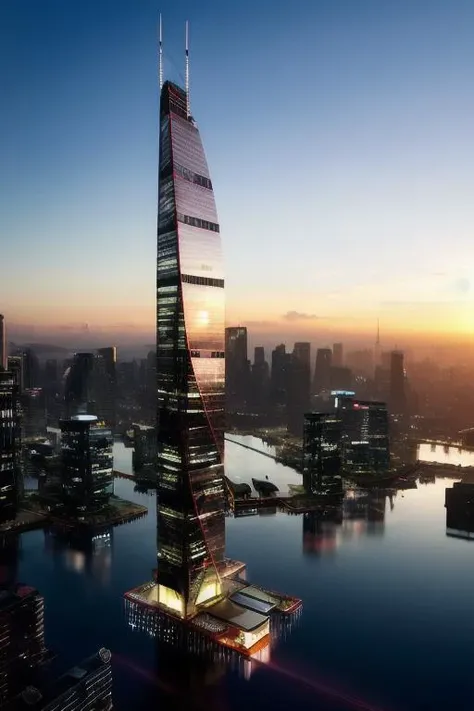 ((masterpiece, best quality)), a long exposure photograph of distant cumulus clouds over a cityscape during a dynamic red sunset, wide angle, neutral density , 8k, modern architecture style, industrial skyscrapers, intricate detailed windows, office lights, photo realistic, in the style of Sean Bagshaw, lots of street lights, hyper detailed photo, clean sky, ruined city, cyberpunk, city planning, RAW, Fujifilm, iso 200, f2.4