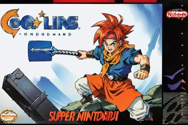 (masterpiece, best quality, highres, absurdres, ultra-detailed:1.3), <lora:Crono_CT:0.4>((1boy, solo, Crono_CT, blue tunic, white headband, orange neckerchief, red hair, spiked hair)), (fighting stance, action scene, dynamic pose), <lora:SnesBoxArtV1:1.2>(box art, cover, english text, copyright name:1.4) <lora:UnlimitedBladeWorksV1:0.6>(holding glowing sword)