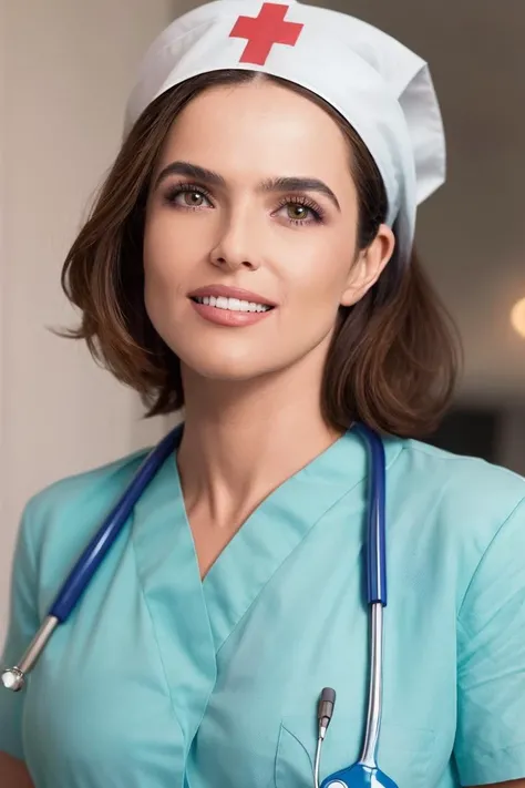 1girl, solo, portrait of a nurse wearing scrub, (looking at viewer:1.2), focus on face, symmetrical angle, blurry_background, bokeh, chromatic_aberration, depth_of_field, female focus, photorealistic, soft colors, masterpiece, high quality, (high detailed skin:1.1)
<lora:zoey_deutch_lora_v01:1> zd94, grin, stethscope