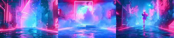 (otherworldly), highly insanely detailed, masterpiece, top quality, best quality, highres, 4k, 8k, RAW photo, (very aesthetic, beautiful and aesthetic), <lora:A stage background style:1>, Neon, stage background, sparkling, (fantasy world)