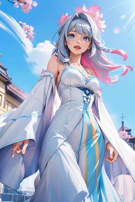1girl, [ (portrait art stylized by Richard S. Johnson:0.7) and (Chris Mars:0.8) and (Pendleton Ward:1.0) and (Antoine Blanchard:1.0) ::9], vibrant Physically based render, elegant, professionally shot of a Disgusting Refreshing fat Victorian (Aunt:1.3) , she is holding a Band-aids, she is expressing joy, the Aunt is Walking up a stairs, majestic, she is dressed in her Nightgown with robe, The Nightgown with robe is tailored by Christian Dior and Alexander McQue, the Aunt has Palestinian hair, Grey streaks, she has a Shy Chinese electric yellow Fangs, Dreamy Ice Blue Eyes, lush blossoms and Alien planet in background, Foggy, split diopter, Sketch, Energetic, 60s Kitsch and Psychedelia, Indirect light, telephoto lens, Agfacolor, Double Exposure, stylized, sharp, detailed face, Unsplash, award winning