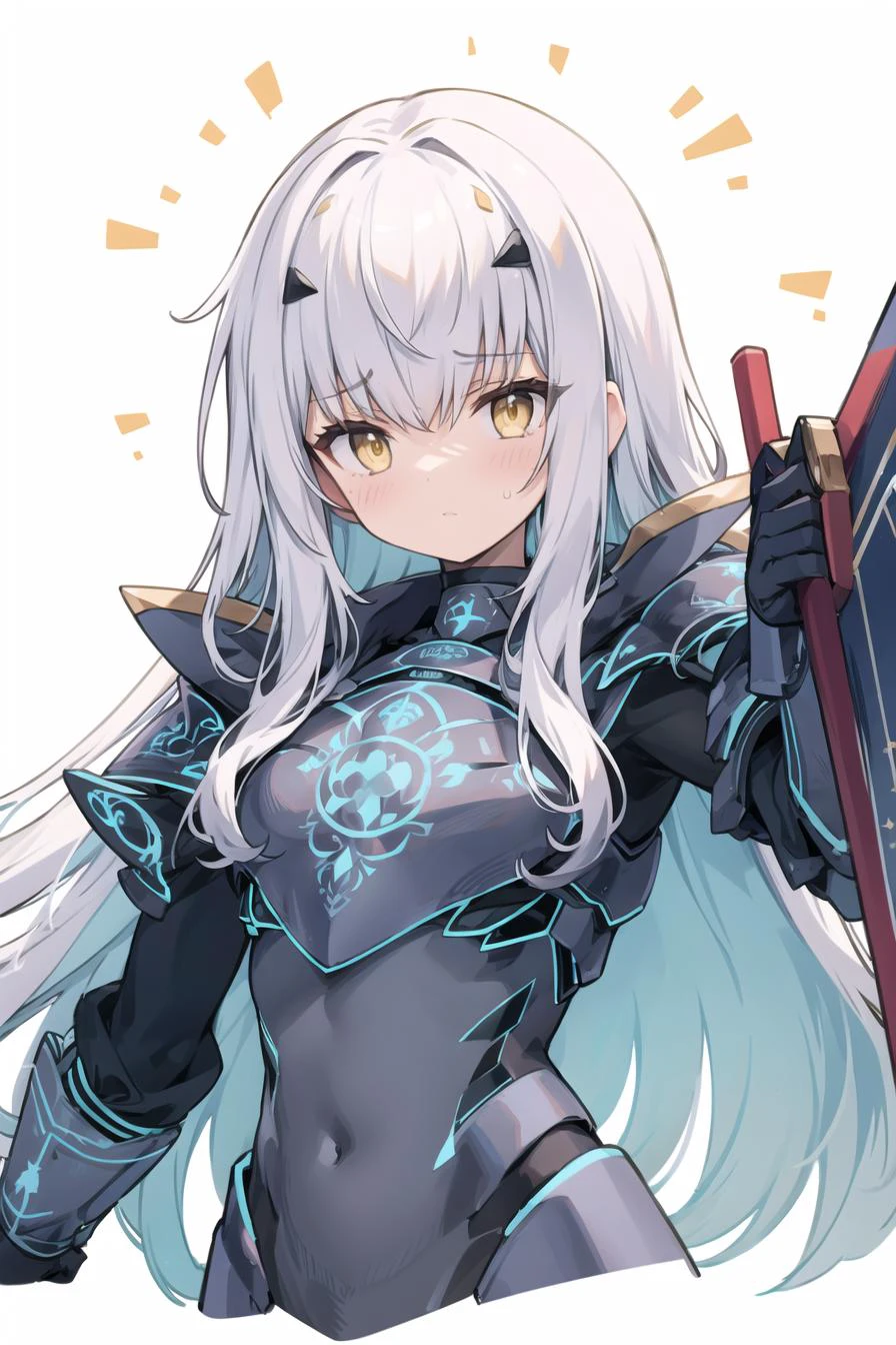 (masterpiece),best quality,upper_body,<lora:fairyKnightLancelotMelusine_v10:0.75>,1stascend, yellow eyes, armored dress, blue armor