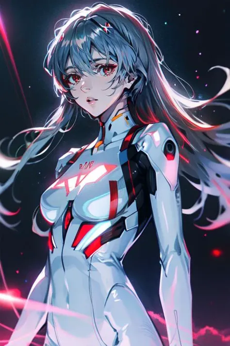 highly insanely detailed, masterpiece, top quality, best quality, highres, 4k, 8k, RAW photo, (very aesthetic, beautiful and aesthetic), 1girl, brown eyes, looking at viewer, parted lips, 
upper body, 
expressionless, 
long_hair, starry_sky, bodysuit, ayanami_rei, solo, night_sky, red_eyes, breasts, white_bodysuit, pilot_suit, bangs, light_particles, interface_headset, 
<lora:Hamabe Minami_v10:0>