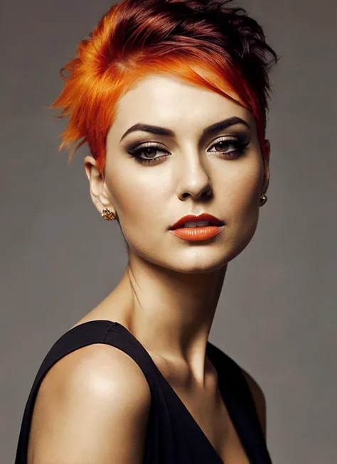 portrait of sks woman by Flora Borsi, style by Flora Borsi, bold, bright colours, orange Mohawk haircut, ((Flora Borsi)), <lora:lora_sasha_v1_from_v1_160:1>