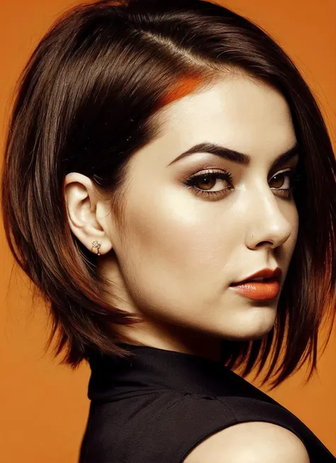 portrait of sks woman by Flora Borsi, style by Flora Borsi, bold, bright colours, orange Mohawk haircut, ((Flora Borsi)), <lora:lora_sasha_v1_from_v1_160:1>