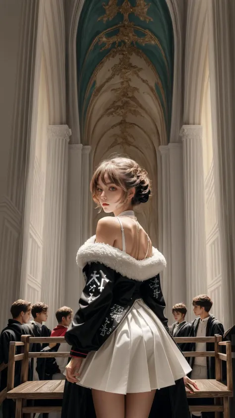only one main character, beautiful, masterpiece, detailed background, best quality, high quality, highres, wallpaper, scenery, colorful,masterpiece, best quality,highres, 1girl,<lora:OTS14N:0.7>,original_outfit, white runes, original_outfit, white walls, <lora:add_detail:1>