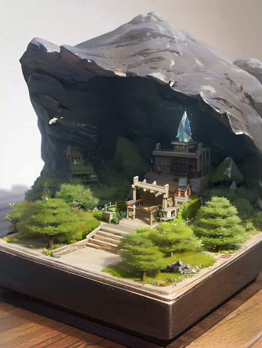 mini\(ttp\), Crystal Caves Mountain Ash, miniature landscape <lora:miniature_V1:1@0,.5@.4>,