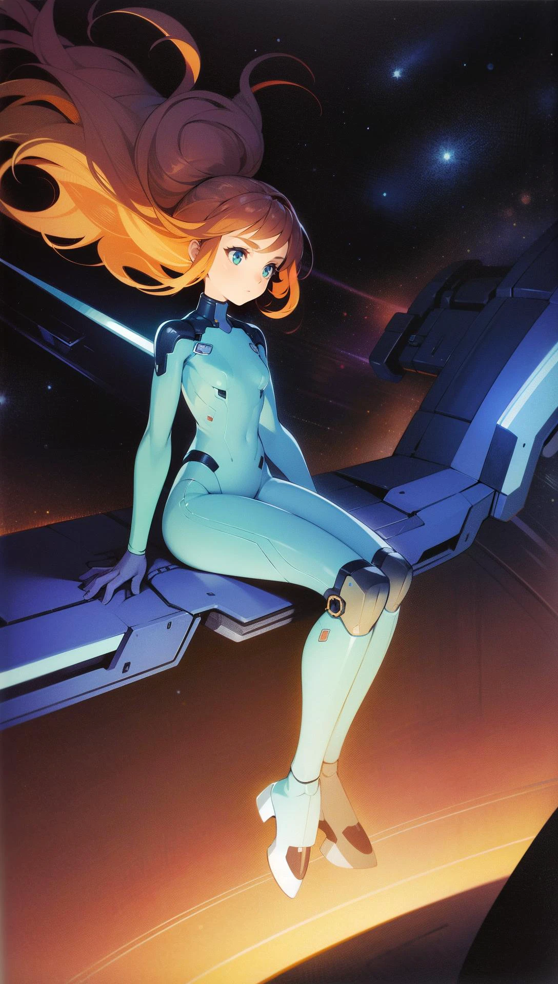 Best quality, epic sci-fi, highres, dramatic lighting with rays, extremely detailed character, illustration, solo, sharp focus
BREAK
Skilled female space explorer, solo, calm expression, piercing emerald eyes filled with determination, sharp focus, aura of technological power, masterpiece illustration, high angle, contemplative seated pose, long flowing auburn hair, athletic build, sleek futuristic bodysuit, array of specialized equipment
BREAK
Vast expanse of space, distant stars and nebulae, the bridge of a high-tech spacecraft, the explorer ready to embark on a critical mission