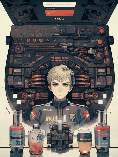 reelmech, a 1man of 35yo (Adrian Ødegaard:1.3) cyborg, (((knolling))) <lora:reelmech1v2:0@.3,.7@.5,.9@.8,0@1>,