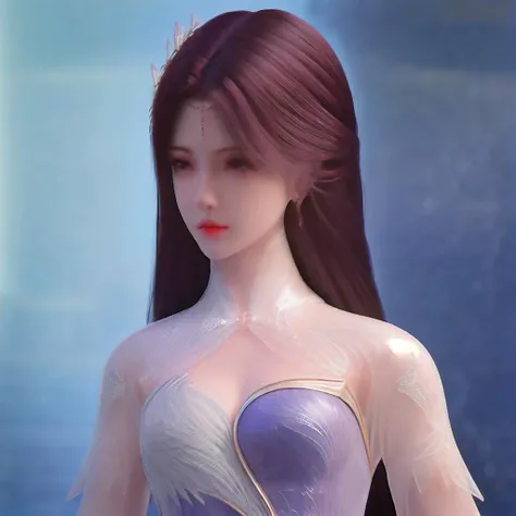 1girl, dress, hair ornament, solo, long hair, black hair, jewelry, purple eyes, purple dress, earrings, water, upper body, blue dress, clothing cutout, butterfly hair ornament, cleavage cutout, expressionless, bug, see-through sleeves, chinese clothes, makeup, butterfly, looking to the side, red lips <lora:yunxi-000003:1>