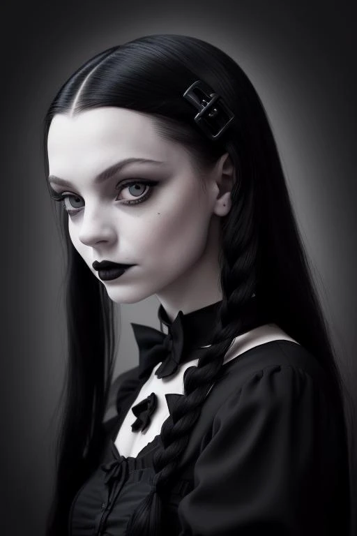 intriguing profile picture, (enigmatic:1.2) Wednesday Addams captivating the camera for a dating site, (dark:1.1) aura, (mischievous:1.2) smile, (piercing:1.1) gaze, (timeless:1.2) elegance, (gothic:1.2) charm, (unique:1.1) personality, (quirky:1.1) interests, by Morticia Gomez, Leica Q2 camera, (minimalist:1.3) composition, (subdued:1.1) lighting, (monochromatic:1.2) tones, (intriguing:1.2) expression, (magnetic:1.1) presence, (irresistible:1.1) allure, (unconventional:1.2) appeal, (memorable:1.1) first impression, (hauntingly beautiful:1.2).