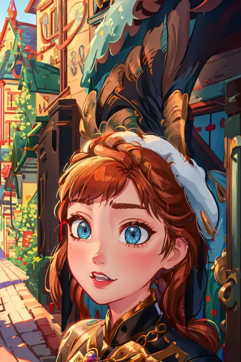 sightseeing,(look of) stores and houses on street,anna of arendelle <lora:anna_of_arendelle_v21:1>