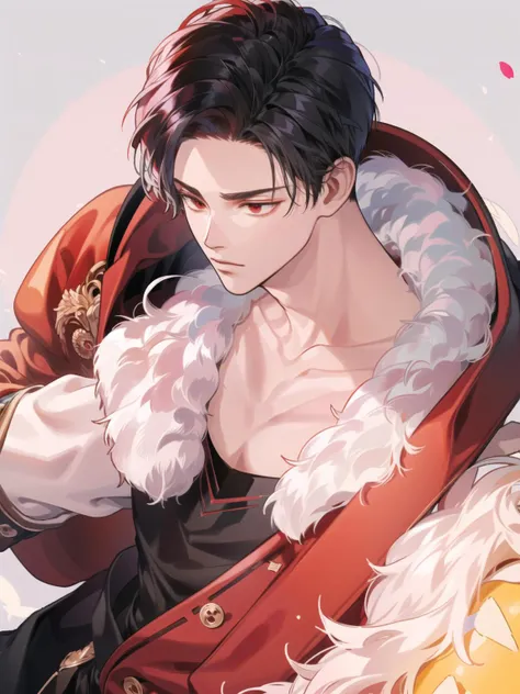 masterpiece, highres, high quality, (1 man:1.5), handsome, red eyes, luci\(obeyme\), sexy, muscular, simple background, pose, <lora:ObeyMe_Luci:0.8>