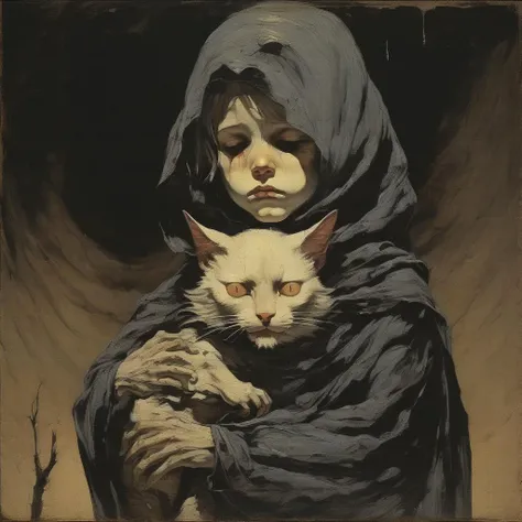abycrimviso child with a cat in his arms <lora:abycrimviso:1>
