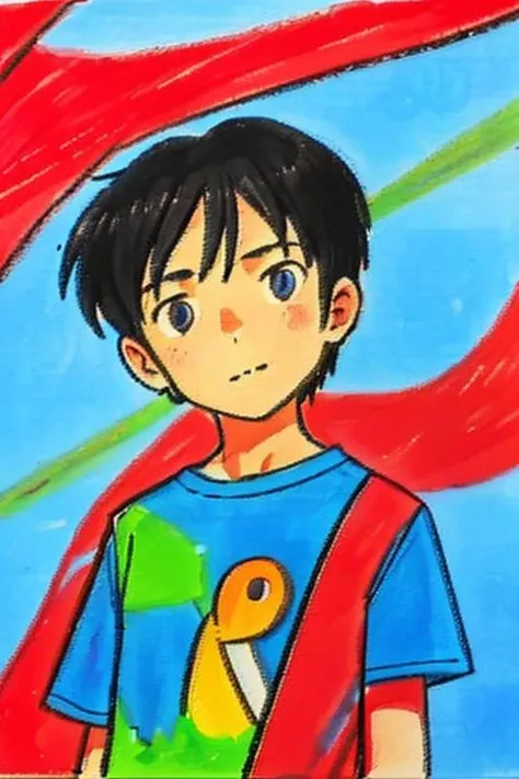 painting, traditional media, <lora:crayon-v1.1:1>, 1boy, solo, t-shirt, simple background,