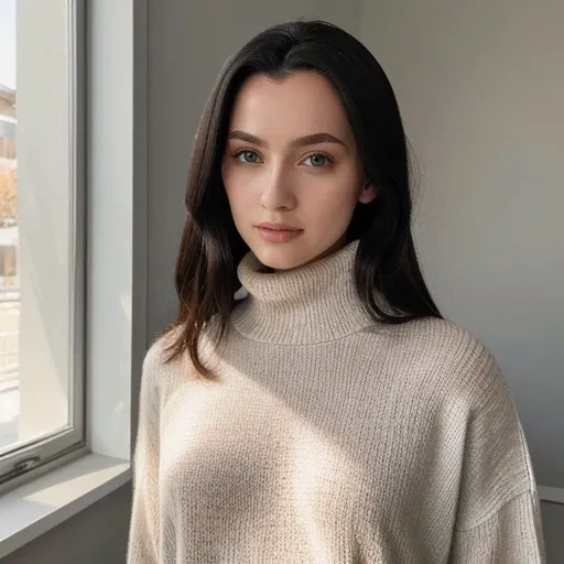 <lora:draculangelica_sd15_512_128_64_v1:1> 1girl solo looking at viewer  wearing a turtleneck sweater  epiCRealism
