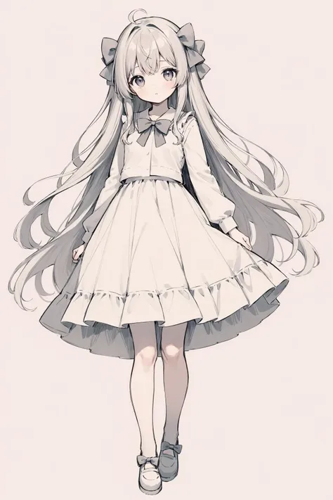 1girl,long hair,looking at viewer,kawaii,serafuku,line art,sketch,full body,hair bow,petite,paintbrush,pencil