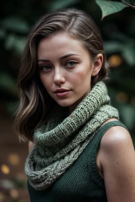 photo of (ell4c4nn0n-135:0.99), a beautiful woman, perfect hair upsweep updo, (modern photo, Celadon Chunky knit infinity scarf), 24mm, ((tintype)), (analog, cinematic, film grain:1.3), ((plain Leaf Green background, gradient:1.2)), detailed eyes, (seductive pose), (epicPhoto), (looking at viewer), (cinematic shot:1.3), PA7_Portrait-MCU