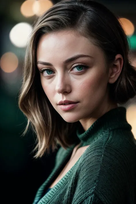 photo of (ell4c4nn0n-135:0.99), a beautiful woman, perfect hair upsweep updo, (modern photo, Dark Purple Fair Isle knit cardigan), 24mm, (analog, cinematic, film grain:1.3), ((plain Christmas Green background, gradient:1.2)), detailed eyes, (seductive pose), (epicPhoto), (looking at viewer), (cinematic shot:1.3), PA7_Portrait-MCU