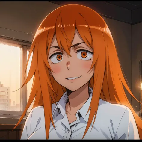Best_QualityPos, RAW photo, intricate details, best quality, 8k uhd, soft lighting, 1girl, solo, eft_nagatoro_orange, long hair, orange hair, orange eyes, white collared shirt <lora:eft_nagatoro_orange:0.7>