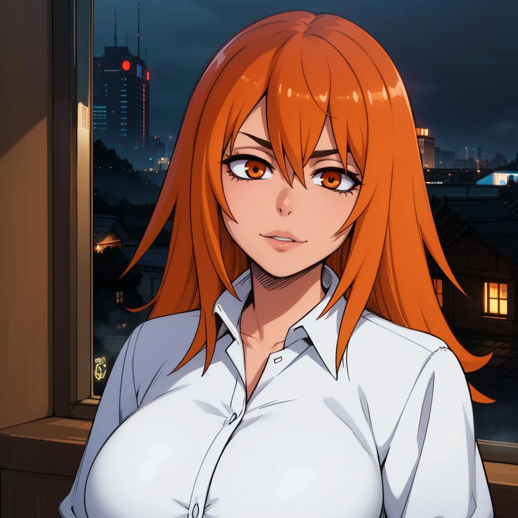 Best_QualityPos, RAW photo, intricate details, best quality, 8k uhd, soft lighting, 1girl, solo, eft_nagatoro_orange, long hair, orange hair, orange eyes, white collared shirt <lora:eft_nagatoro_orange:0.6>