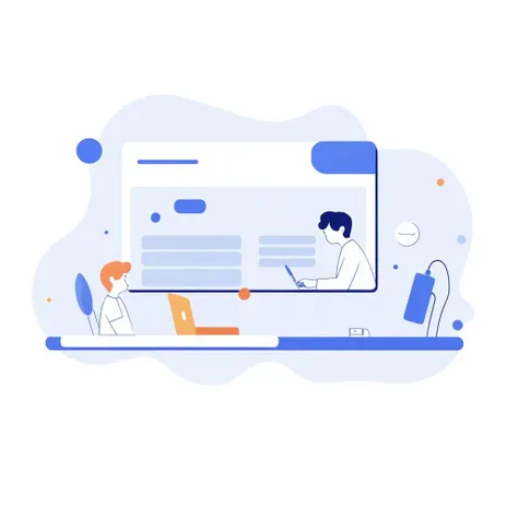 an artwork,room chat computer,in the style of 2d game art,characterized animals,dmitry vishnevsky,blue and white,cute and dreamy,editorial illustrations,zeiss batis 18mm f/2.8,